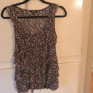 Express Floral Print Black Ruffle Top